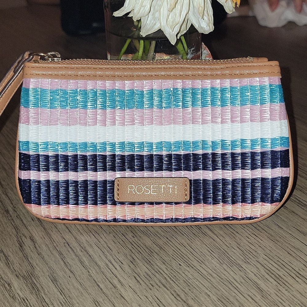 Rosetti Amalfi Straw Woven Stripe Coin Purse Wristlet NWOT